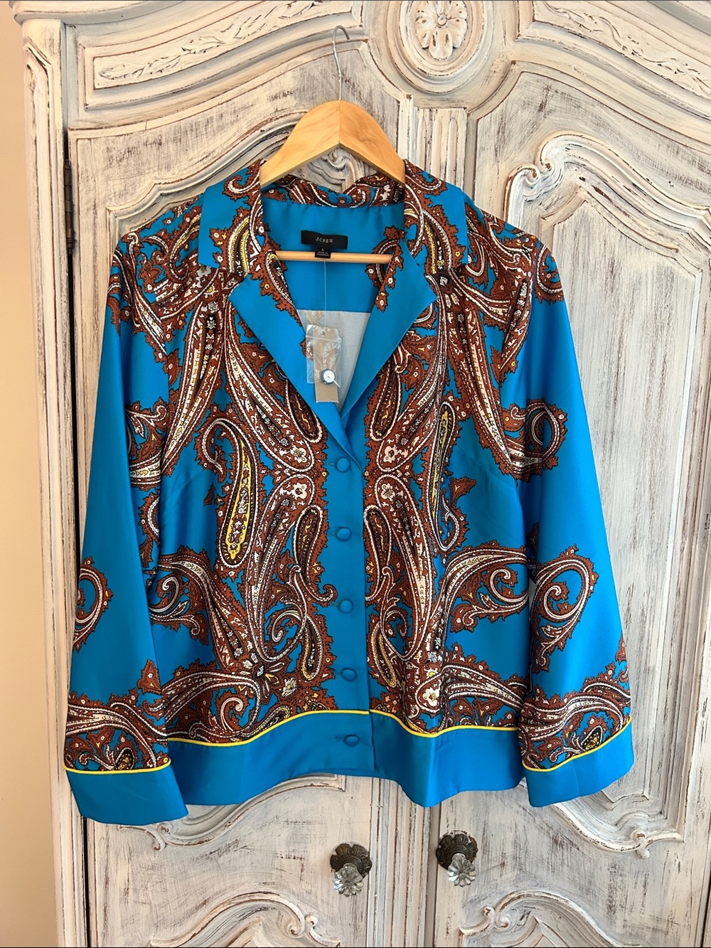 J. Crew Turquoise Paisley Button-Front Blouse